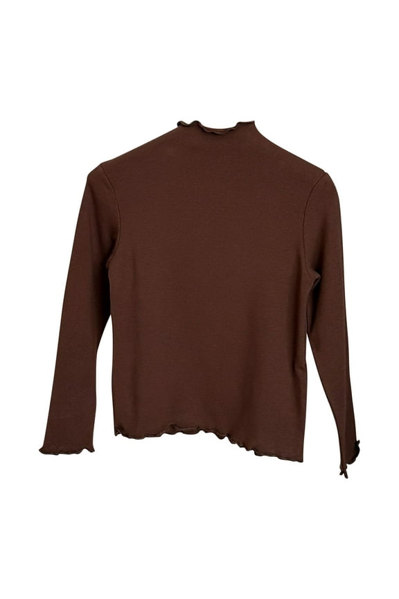 Girls Fall Tops Long Sleeve Lettuce Trim Winter Undershirts Solid Color Cute Shirts