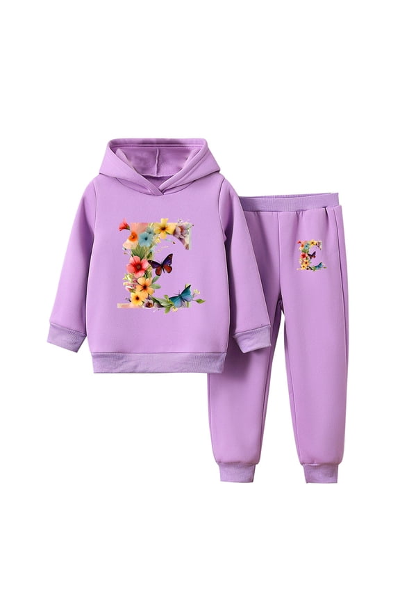 Girls Fashion Outfit Set Printed Hooded Sweatshirt and Sweatpant Fall Kid Teen Girls Clothes