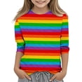 thumbnail image 1 of Ugoldhm Girls Fashion Shirts Rainbow Stripe 3/4 Sleeve Tops Casual Spring Fall Tees 3-11 Years, 1 of 4