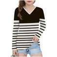 thumbnail image 1 of Ugoldhm Girls Fashion Shirts V Neck Striped Tunic Casual Tops Fall Long Sleeve Loose Tees, 1 of 8
