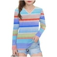 thumbnail image 1 of Ugoldhm Girls Fashion Shirts V Neck Striped Tunic Casual Tops Fall Long Sleeve Loose Tees, 1 of 8