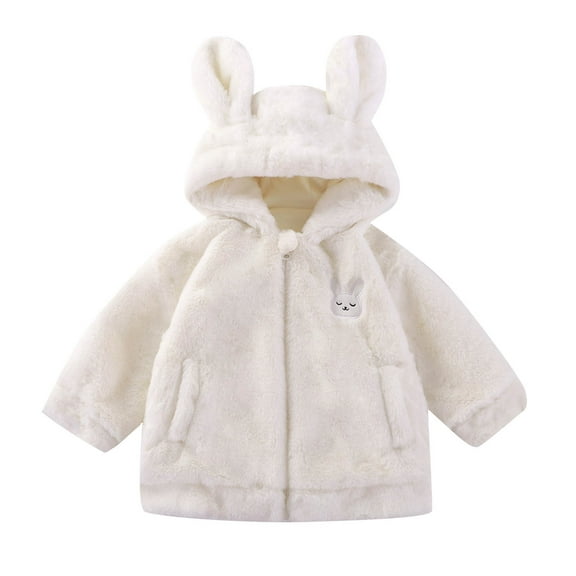 Ugoldhm Girls Fleece Full Zip Jacket Warm Winter Hooded Coat with Rabbit Ears for 1-8 Years