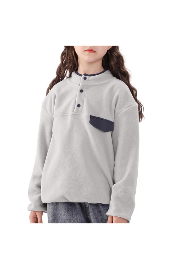 Girls Fleece Sweatshirt Button Down Mock Neck Fuzzy Tops Warm Outwear for 5-15 Years