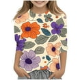 thumbnail image 1 of Ugoldhm Girls Floral Printed Shirts Casual Crewneck 3/4 Sleeve Tops Fall Winter Undershirts, 1 of 5