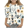 thumbnail image 1 of Ugoldhm Girls Floral Printed Shirts Casual Crewneck 3/4 Sleeve Tops Fall Winter Undershirts, 1 of 5