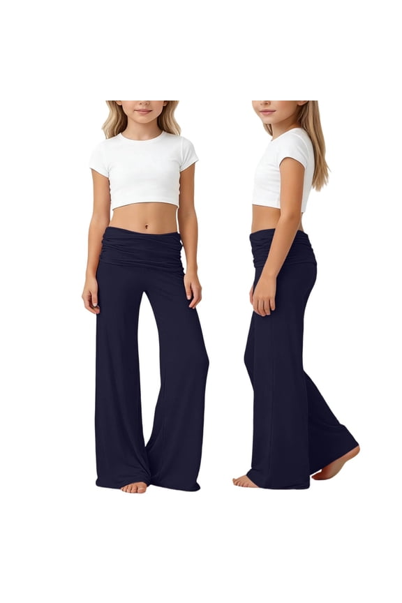 Girls Fold Over Wide Leg Pants Y2K Flare Dance Leggings Casual Lounge Sweatpants Bell Bottoms for Age 5-14