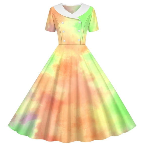 Ugoldhm Girls Gradient Print Collared Midi Dress - Summer Short Sleeve A-line Dresses, Size 5-14