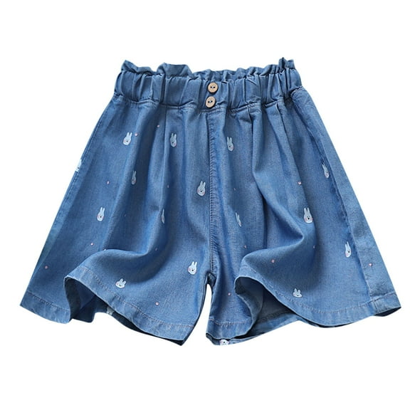 Ugoldhm Girls' Graphic Denim Shorts (5-12Y) Thin Summer Style Pocket Detail & Cute Travel Design