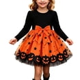 thumbnail image 1 of Ugoldhm Girls' Halloween Color-Blocked Long-Sleeve Tulle Puffy Dress, Princess Dress for Kids' Holiday Parties, 1 of 5
