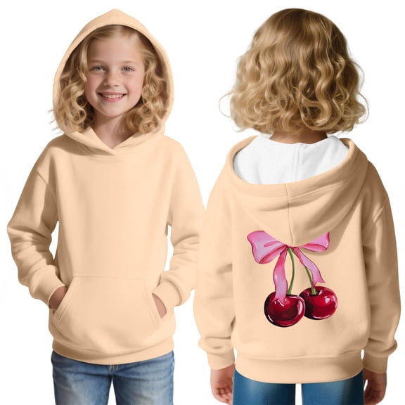 Ugoldhm Girls Hoodies Pullover Sweatshirts Fruit Bow Printed Shirts Fall Fashion Outerwear 3-13 Years