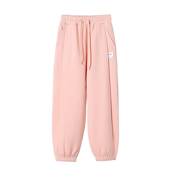Ugoldhm Girls' Jogger Pants Elastic Waist Drawstring Loose Casual Sweatpants for Kids 4-12 Years