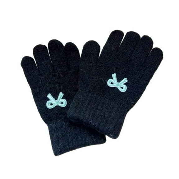 Ugoldhm Girls' Knit Gloves with Bow Embroidered, Cute & Warm Winter Gloves (Ages 3-8 Years)