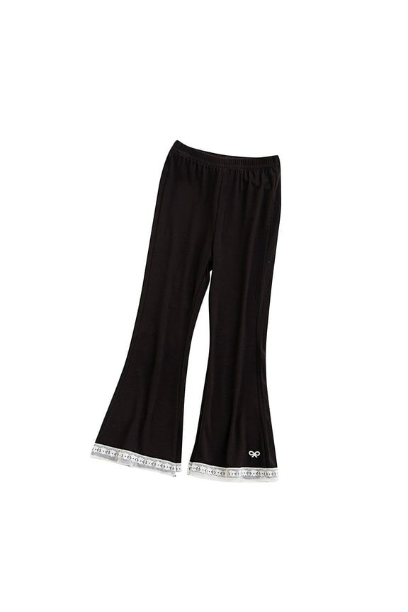 Girls' Lace Trim Flare Leggings - Elastic Waist Stretch Bell Bottom Bow Detail 2-12 Years