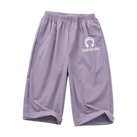 Ugoldhm Girls Leggings Relaxed Fit Solid Color Summer Casual Thin Pant Cropped Capris Size 5-16