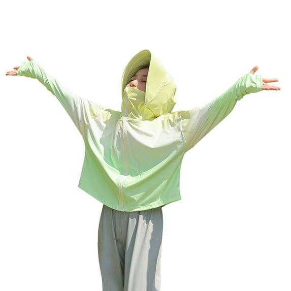 Ugoldhm Girls Long Sleeve Sun Protection Tees - Lightweight Gradient Color Hooded Tops for Summer Sizes 2-14