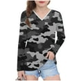 thumbnail image 1 of Ugoldhm Girls Long Sleeve Tees Camouflage Print V Neck Casual Tops Fall Long Sleeve Kids Shirts, 1 of 8