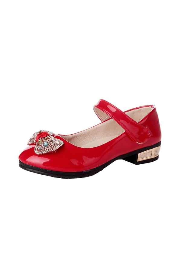 Girls Mary Jane Dress Shoes Rhinestones Bow Princess Flats Party Performance School Footwear