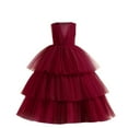 thumbnail image 1 of Ugoldhm Girls' Mesh Ball Gown - Tiered Sleeveless Dresses Solid Dressy for Birthday Party & Fashion Show, 7-14 Years, 1 of 9