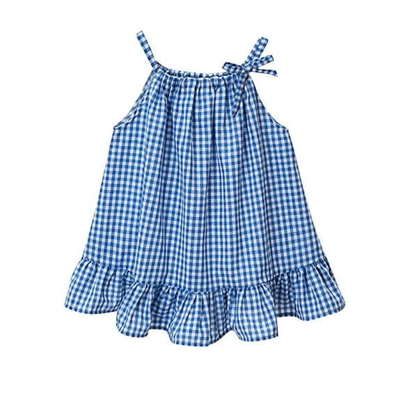 Ugoldhm Girls Plaid Print Ruffle Hem Sundress Sleeveless Crew Neck Summer Dress for Toddlers 1-5T Casual Playwear