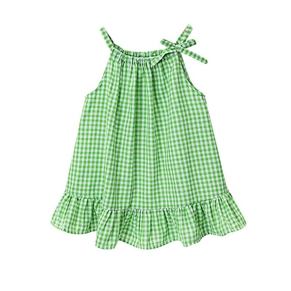 Ugoldhm Girls Plaid Print Ruffle Hem Sundress Sleeveless Crew Neck Summer Dress for Toddlers 1-5T Casual Playwear