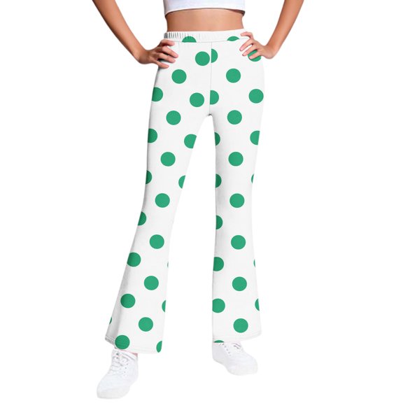 Ugoldhm Girls Polka Dots Flare Pants - Elastic Waist Bell Bottom Trousers French Retro Style (5-16Y)