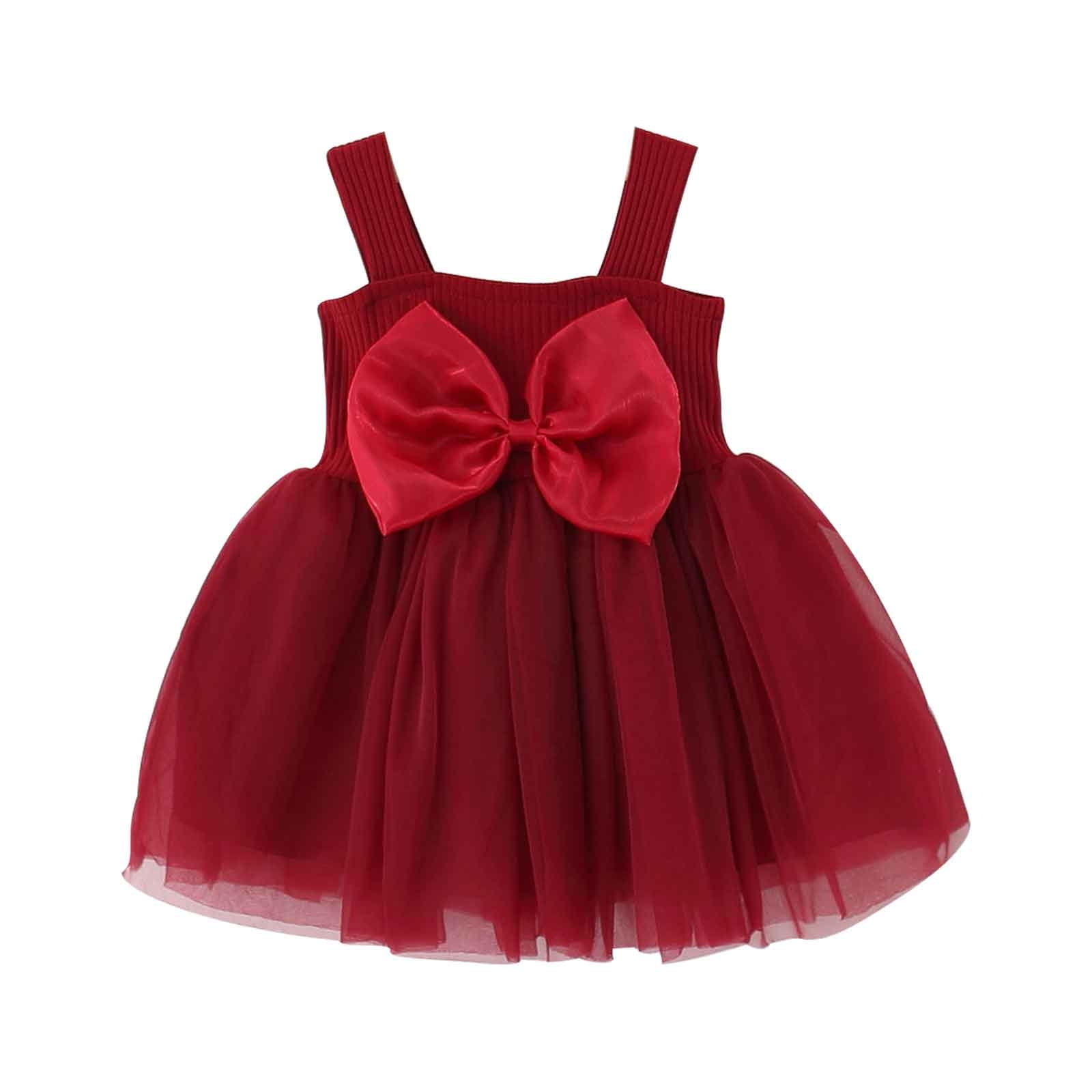 Ugoldhm Girls Bow Dresses Cute Solid Color Mesh Sleeveless Fashion Slip Dress Summer Clothes 6Months-4Years, Girl's, Size: 6 Months, Red