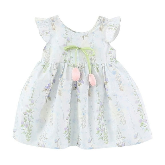 Ugoldhm Girls Dresses Casual Ruffle Sleeveless Cute Print Princess Dress Peplum Dress Summer Clothes 6M-4T