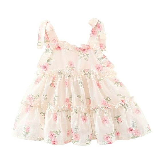 Ugoldhm Girls Dresses Fashion Casual Floral Print Loose Sleeveless Sundress Summer Clothes 6Months-3Years
