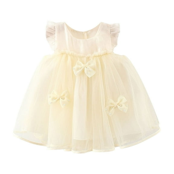 Ugoldhm Girls Mesh Dresses Sleeveless Solid Color Cute Bow Fashion Sundress Summer Clothes 6Months-3Years