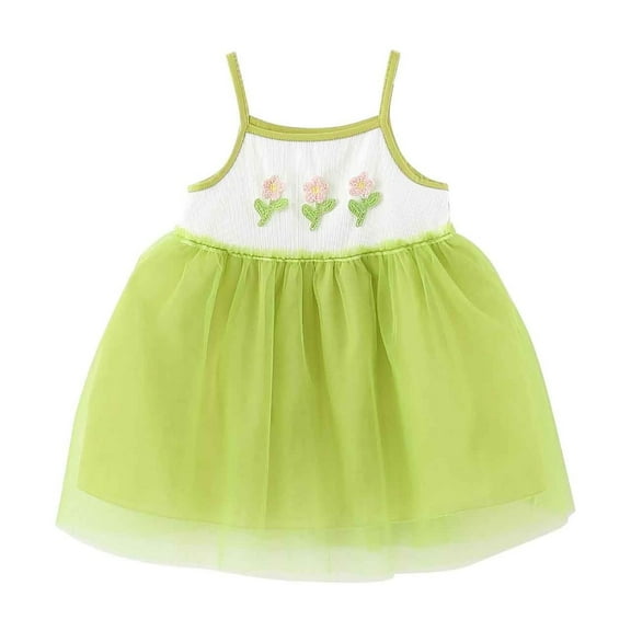 Ugoldhm Girls Summmer Mesh Dresses Loose Fashion Casual Sleeveless Slip Dress 6Months-4Years