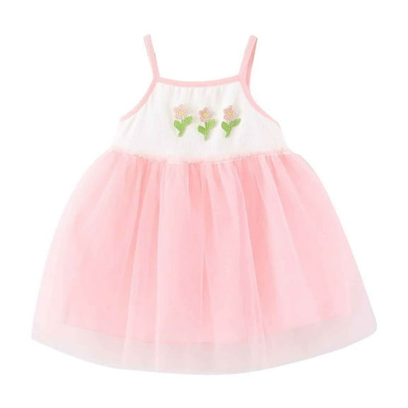 Ugoldhm Girls Summmer Mesh Dresses Loose Casual Fashion Sleeveless Slip Dress 6Months-4Years