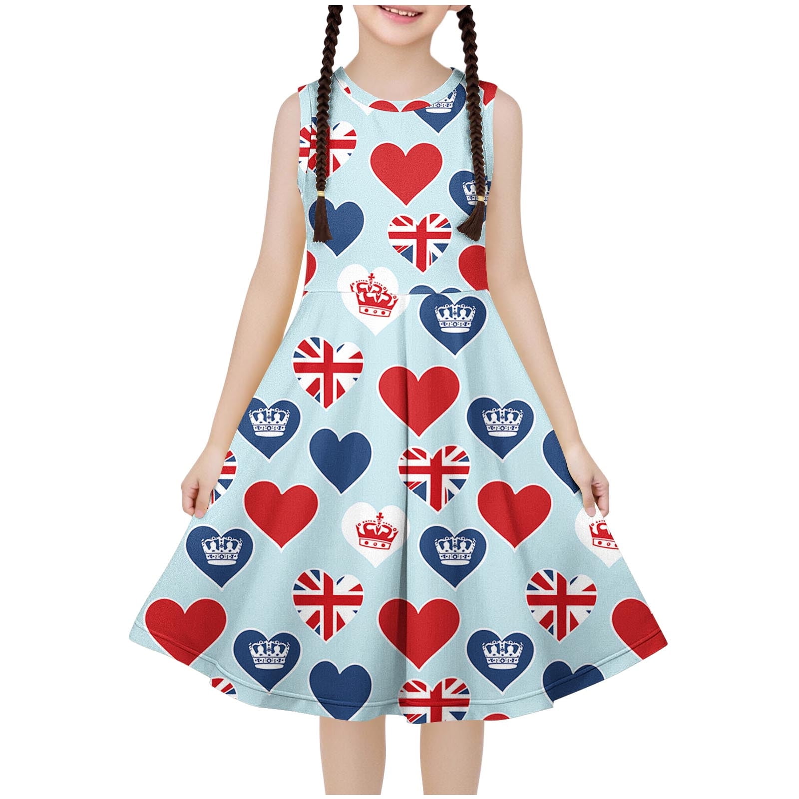 Ugoldhm Girls Casual Ruffle Dress Boho Dress Sleeveless Cute Print Fit &  Flare Dress Summer Outfits Size 4-14 - Walmart.com