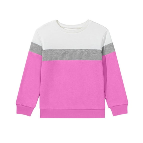 Ugoldhm Girls Pullover Sweatshirts Color Block Long Sleeve Tops Casual Fall Winter Shirts Sizes 1T-15Y