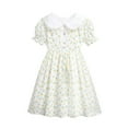 thumbnail image 1 of Ugoldhm Girls' Retro Floral Print Pleated Dress Short Sleeve, Summer Casual, Collared Princess Style Sizes 4-17, 1 of 5
