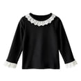 thumbnail image 1 of Ugoldhm Girls Ribbed Long Sleeve Top, Lace Ruffle Collar & Cuff Casual Basic Pullover Tee for Kids, 1 of 5