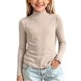 thumbnail image 1 of Ugoldhm Girls Ruffled Half Turtleneck Ribbed Long Sleeve Shirts Slim Fit Soft Stretch Basic Casual Tees, 1 of 6