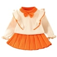 thumbnail image 1 of Ugoldhm Girls Shirt Dress Sets Two Piece Bow Ruffle Long Sleeve Tops Pleated Skirt Fall Cute Outfits, 1 of 2