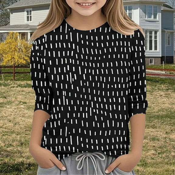 Ugoldhm Girls Shirts Crewneck 3/4 Sleeves Summer Tops Printed Casual Fall Tees Sizes 3-12