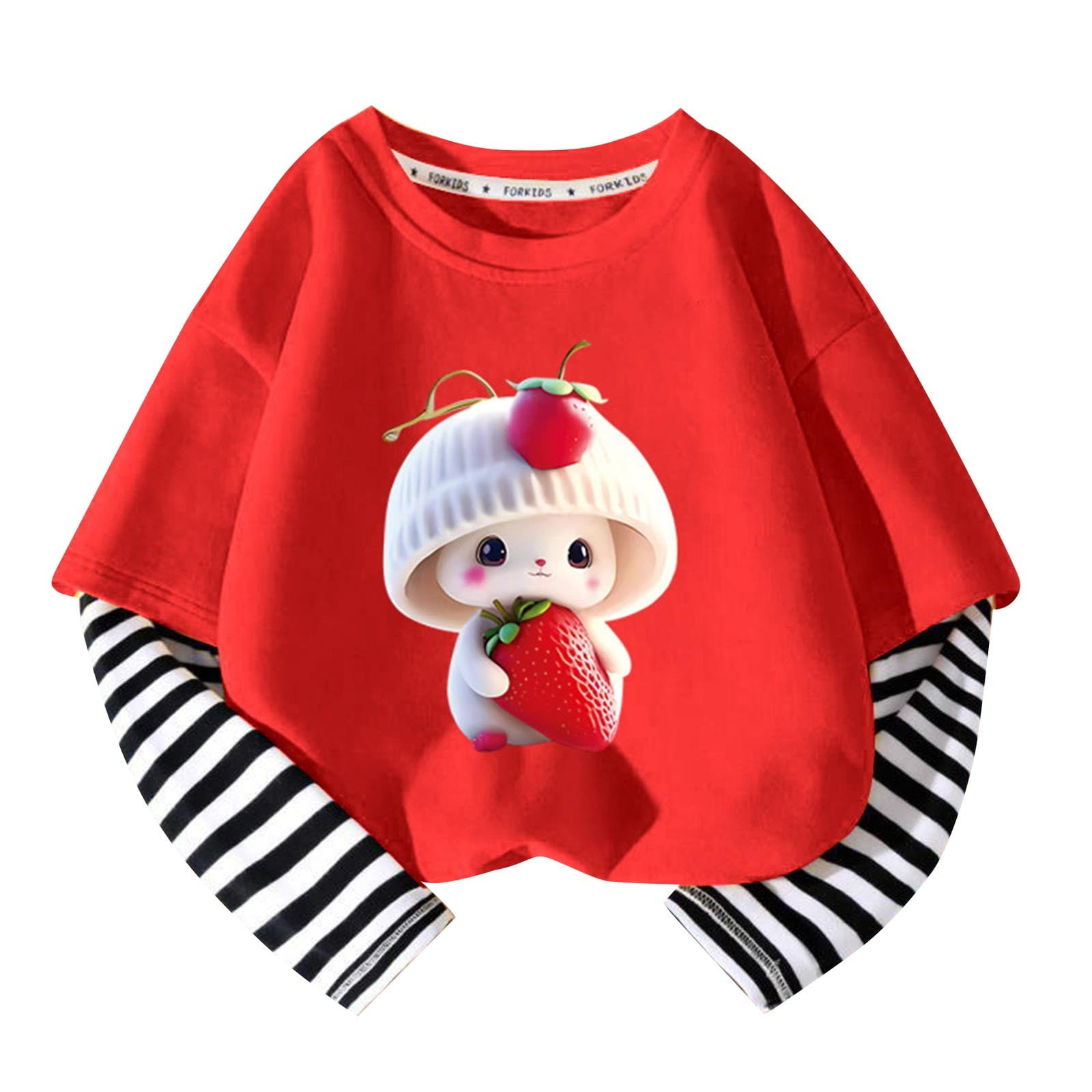 Ugoldhm Girls Shirts Fake Two Piece Cute Animal Graphic Tops Spring Ugoldhm Girls Shirts Fake Two Piece Cute Animal Graphic Tops Spring