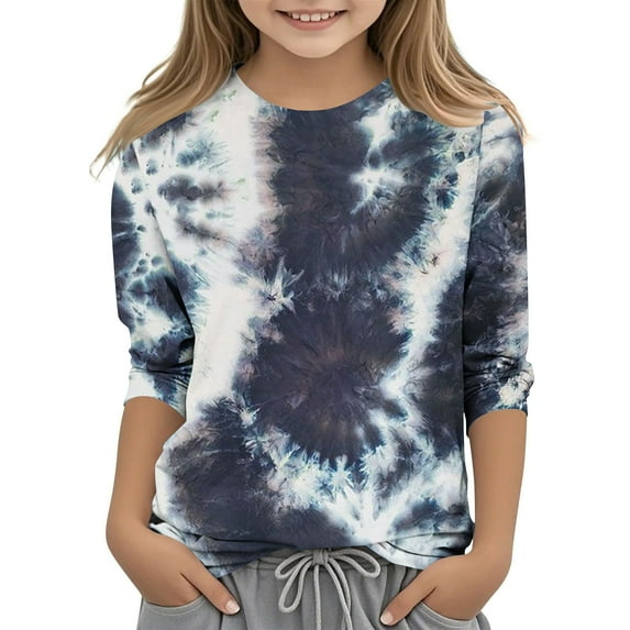 Ugoldhm Girls Shirts Printed Crewneck 3/4 Sleeves Fashion Tops Fall Spring Casual Undershirts