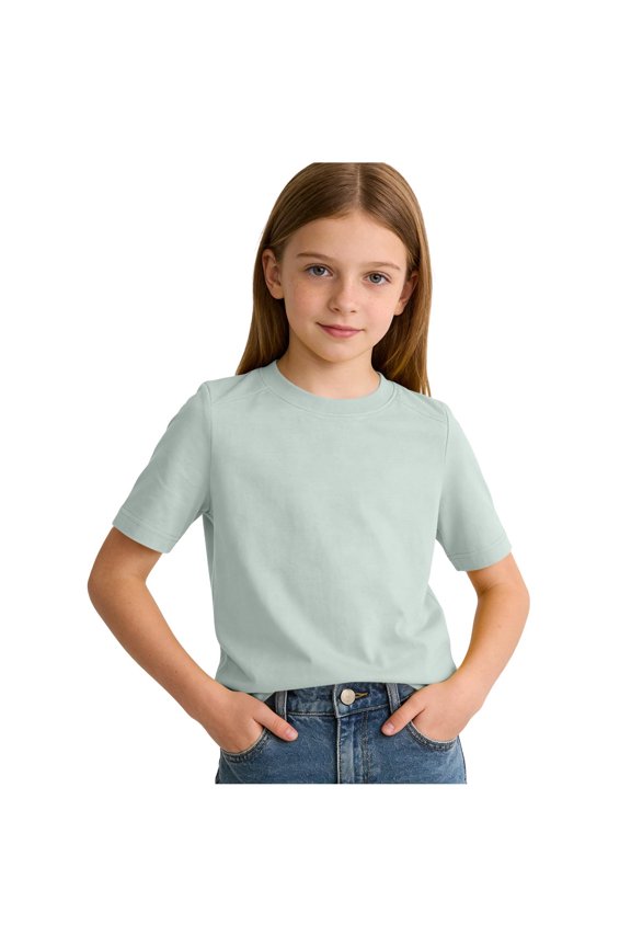 Girls' Short Sleeve Crew Neck T-Shirt Solid Color Soft Lightweight Tee for Ages 3-16, School & Everyday Wear