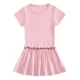 thumbnail image 1 of Ugoldhm Girls Short Sleeve Dresses Summer Crew Neck Pleated Solid Cotton A-Line Casual Dress 1-10 Years, 1 of 2