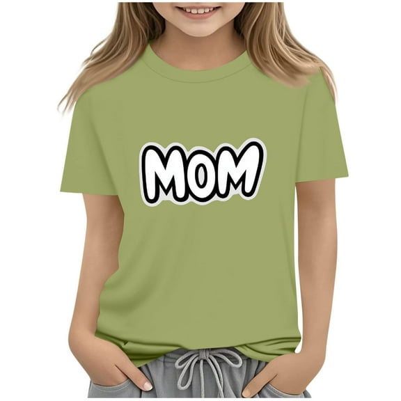 Ugoldhm Girls Short Sleeve T-Shirts Mother's Day Crewneck Casual Loose Summer Tee Tops 2-13 Years