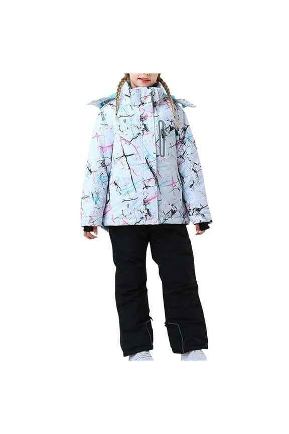 Girls Ski Suit Windproof Waterproof Jacket and Pant Winter Thermal Snowboarding Set 4-16 Years