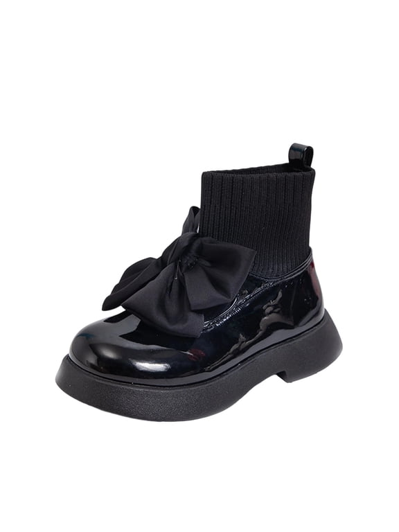 Girls Sock Shoes Bowknot Patent Leather Ankle Boots Comfy Fall Spring Mary Jane Shoes