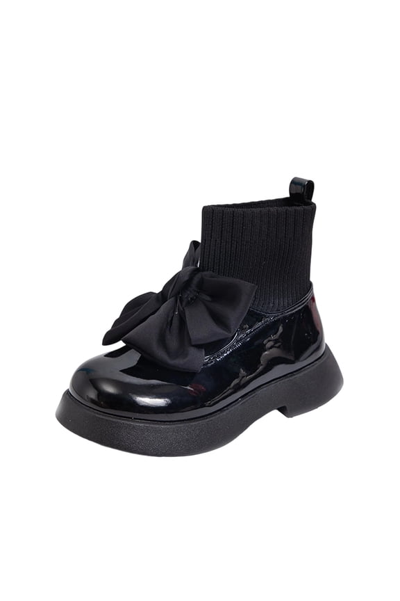 Girls Sock Shoes Bowknot Patent Leather Ankle Boots Comfy Fall Spring Mary Jane Shoes
