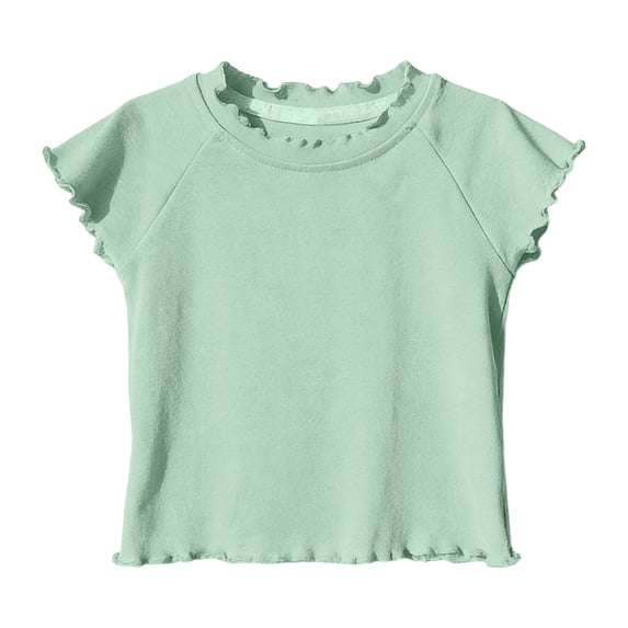Ugoldhm Girls' Soft Cotton Ruffle Trim Crop Top Raglan Short Sleeve Lettuce Edge Crew Neck Tee for Summer 12Months-9Years