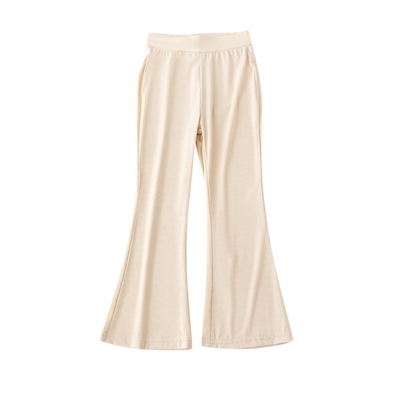 Ugoldhm Girls' Solid Color Bell Bottom Pants - Elastic Waist Stretch Flared Leggings for 3-13 Years