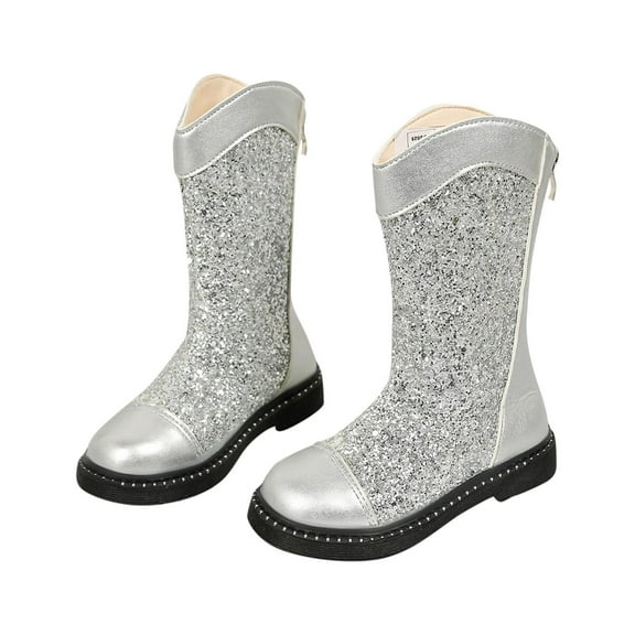 Ugoldhm Girls Sparkly Knee High Boots Patent Leather Flats Glitter Fashion Party Performance Boots
