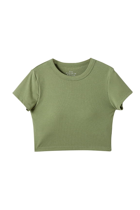 Girls Summer Built-in Bra Tops Casual Sport Cropped Solid Color T-Shirts Fashion Tee Size 14-19
